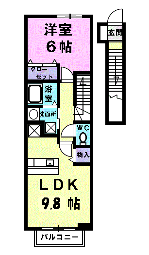 ゼファー徳重(1LDK/2階)の間取り写真