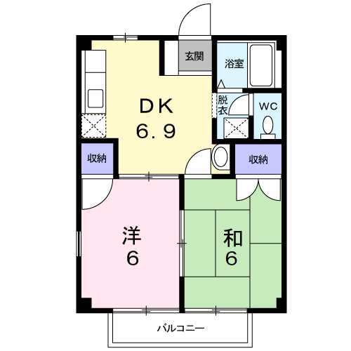 アクティブJUN(2DK/1階)の間取り写真