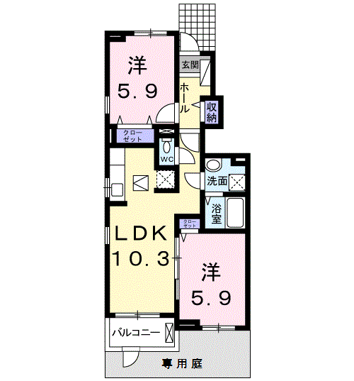 BULLⅡ(2LDK/1階)の間取り写真