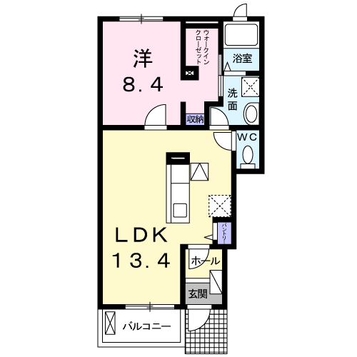 ラ エディフィス(1LDK/1階)の間取り写真