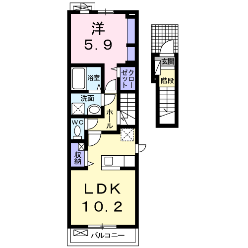 ウィステリアサカキ(1LDK/2階)の間取り写真