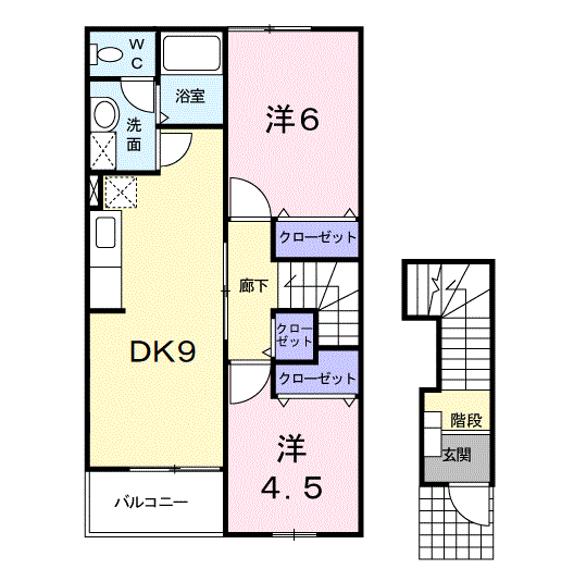 ドゥーハウスⅠ(2DK/2階)の間取り写真
