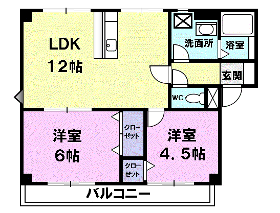 ガーデンパーク A(2LDK/1階)の間取り写真