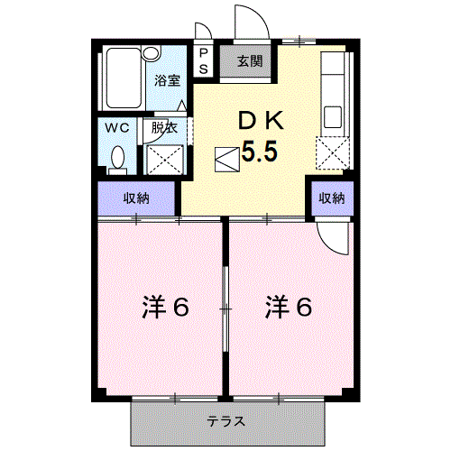 シティハイツ東川B(2DK/1階)の間取り写真
