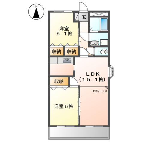 オーシャン元町(2LDK/3階)の間取り写真