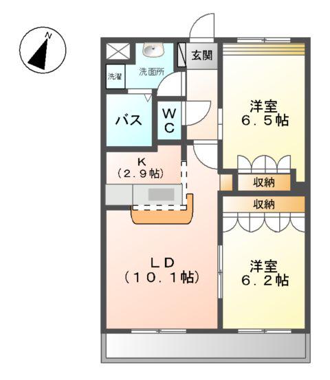 ラ・ウィンクル(2LDK/2階)の間取り写真