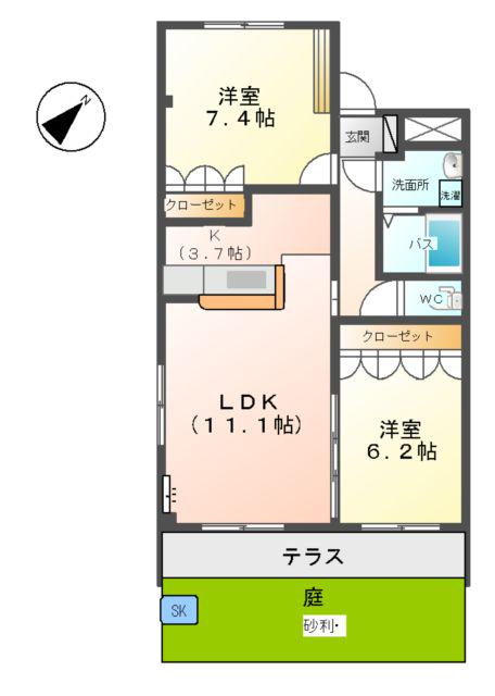 ラ・ウィンクル(2LDK/1階)の間取り写真