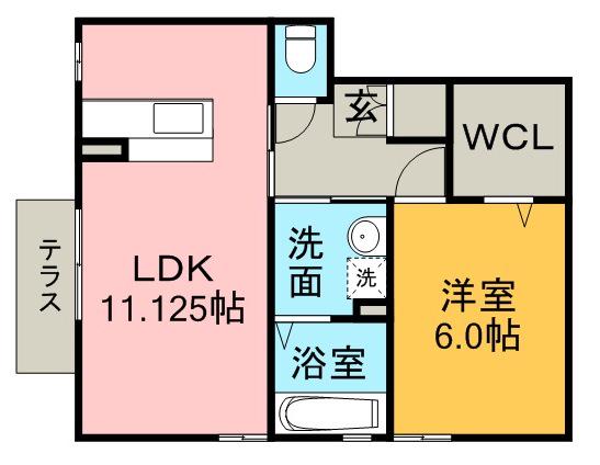 オークフォレスト C棟(1LDK/1階)の間取り写真