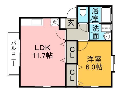 リヴィエール五條(1LDK/2階)の間取り写真