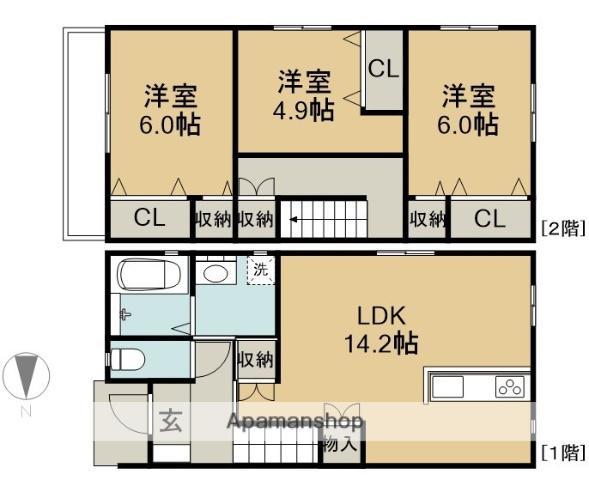 名鉄小牧線 小牧口駅 徒歩11分 2階建 築6年(3LDK)の間取り写真