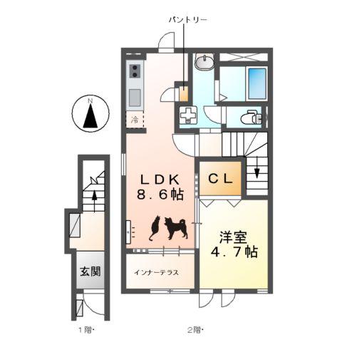 フェリジータⅢ(1LDK/2階)の間取り写真