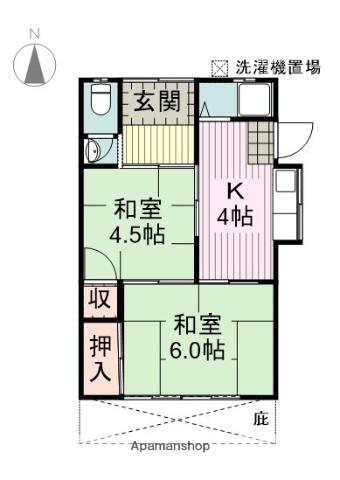 常普請2丁目(2K/1階)の間取り写真