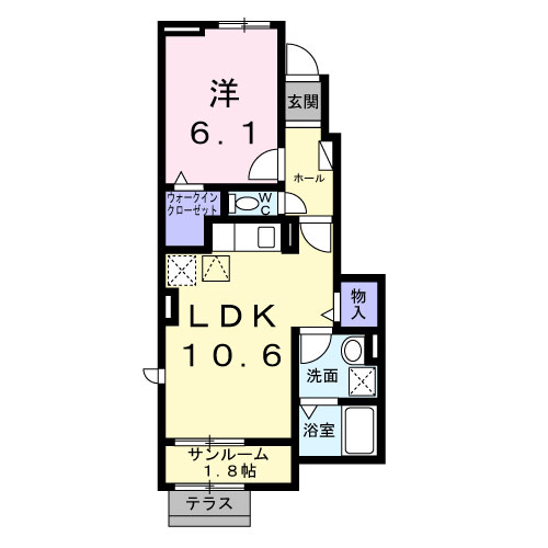 サザンクロス(1LDK/1階)の間取り写真