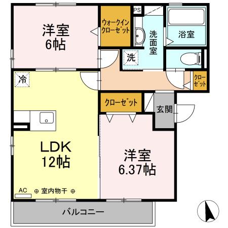 アクシス(2LDK/2階)の間取り写真