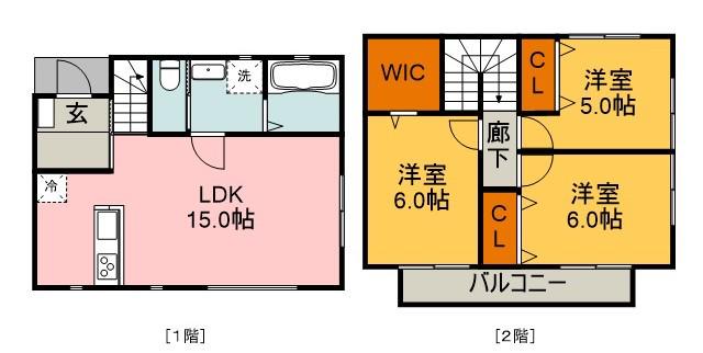名鉄犬山線 石仏駅 徒歩15分 2階建 築2年(3LDK)の間取り写真