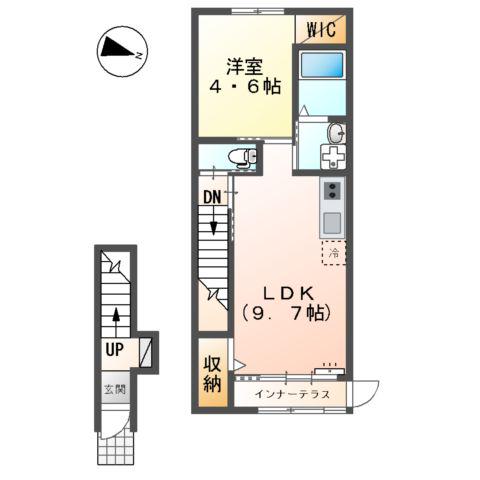 カーサ クワトロ(1LDK/2階)の間取り写真