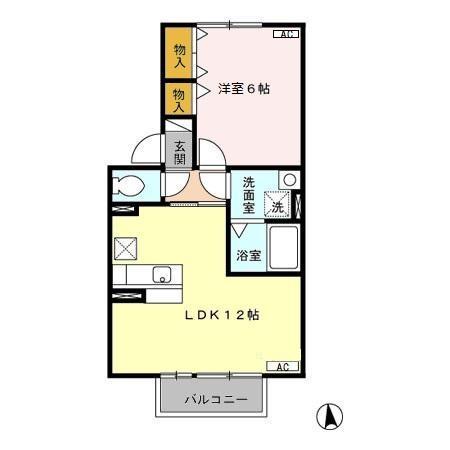 クレール天神A棟(1LDK/1階)の間取り写真