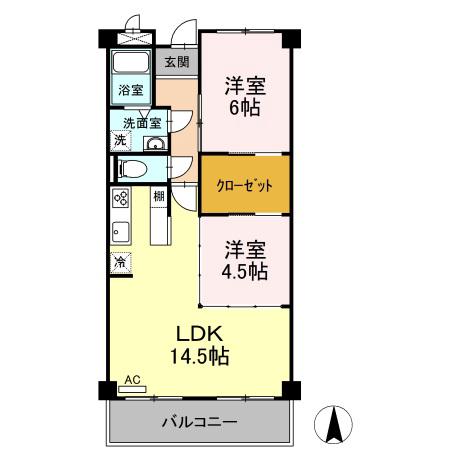 サンフィールド赤鍋(2LDK/2階)の間取り写真