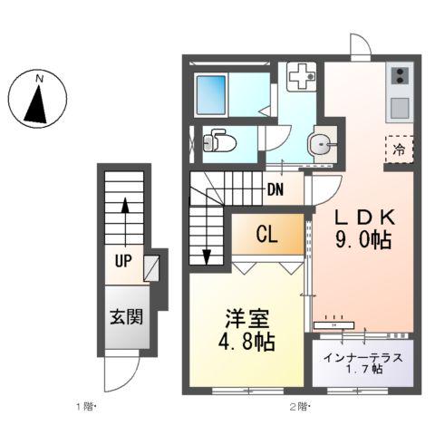 大口町 (1LDK/2階)の間取り写真
