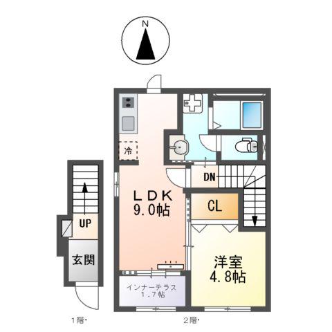 大口町 (1LDK/2階)の間取り写真