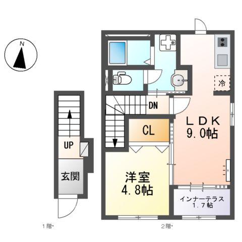 大口町 (1LDK/2階)の間取り写真