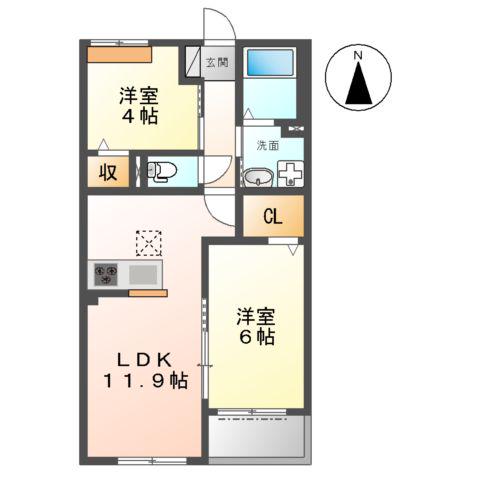 メゾン・リヴェール(2LDK/1階)の間取り写真