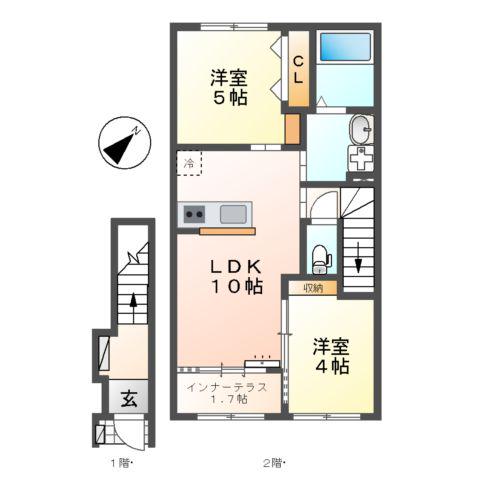 豊山町豊場新栄アパート(2LDK/2階)の間取り写真