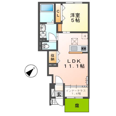 豊山町豊場新栄アパート(1LDK/1階)の間取り写真