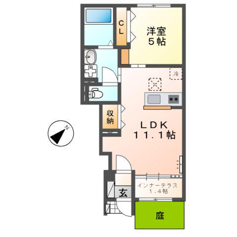 豊山町豊場新栄アパート(1LDK/1階)の間取り写真