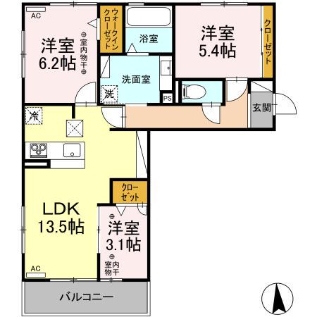 MAISON DE FLEUR(3LDK/1階)の間取り写真