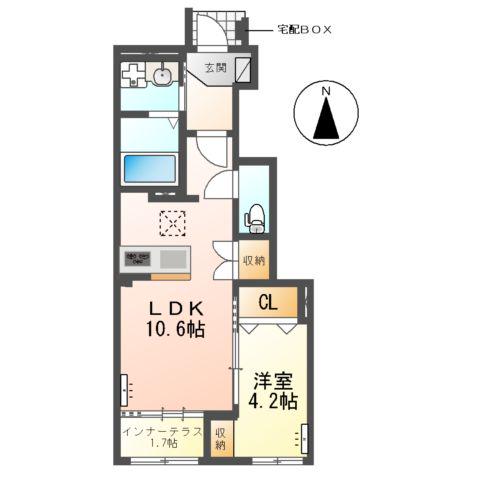 犬山市裏之門アパート(1LDK/1階)の間取り写真