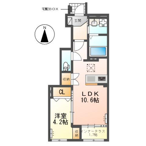 犬山市裏之門アパート(1LDK/1階)の間取り写真