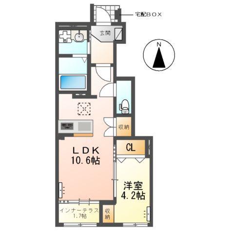 ファミール裏之門(1LDK/1階)の間取り写真