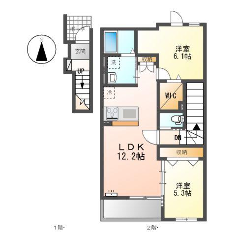犬山市松本町4丁目アパート(2LDK/2階)の間取り写真