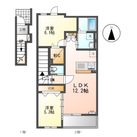 犬山市松本町4丁目アパート(2LDK/2階)の間取り写真