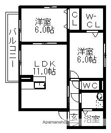 アネックス北棟(2LDK/1階)の間取り写真