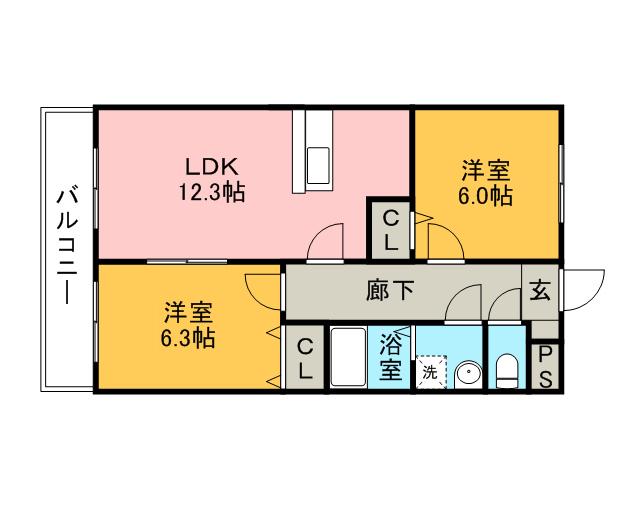 プリミエール下山(2LDK/3階)の間取り写真