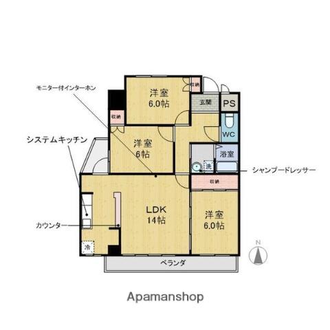 ヒルハイツ浅井(3LDK/5階)の間取り写真