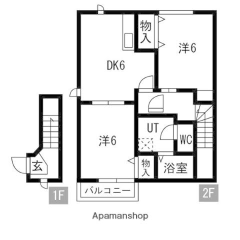 エバーグリーンハイツ(2DK/2階)の間取り写真