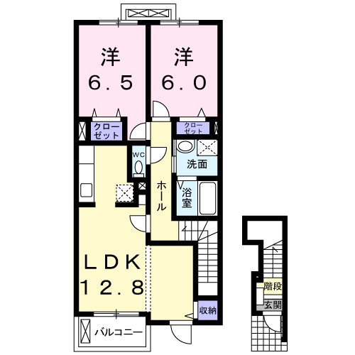 ヒルパーク ハウス(2LDK/2階)の間取り写真