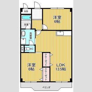 グリーンヤード・洋(2LDK/1階)の間取り写真