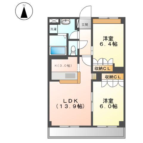 CRECIA中平(2LDK/6階)の間取り写真