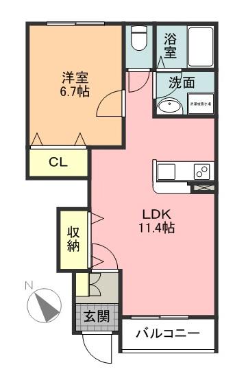 フィオーレⅡ(1LDK/1階)の間取り写真