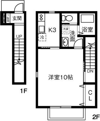 SATELLITE徳重(1K/2階)の間取り写真