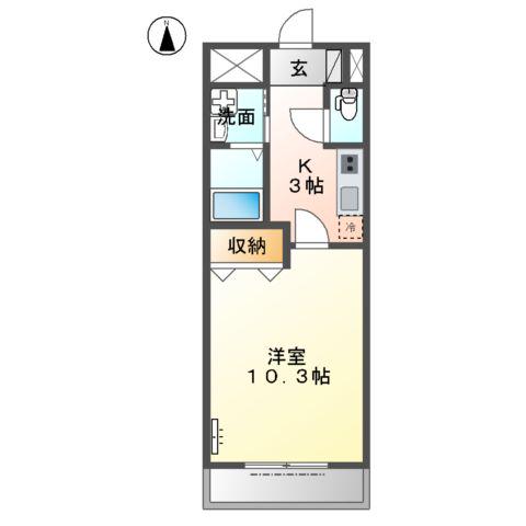 カーサ荒池(1K/1階)の間取り写真