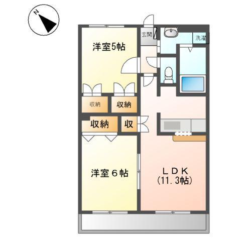 グランディス(2LDK/2階)の間取り写真