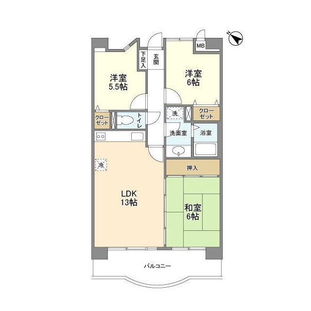 スカイハイツ平針(3LDK/8階)の間取り写真