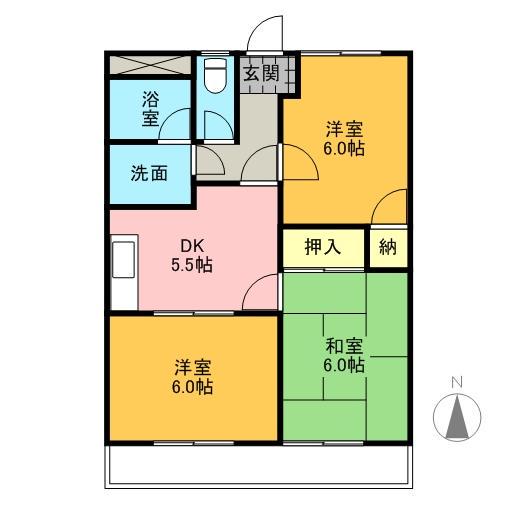 グランベール滝ノ水(3DK/2階)の間取り写真