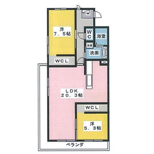 ホワイトキャッスル植田Ⅱ(2LDK/1階)の間取り写真
