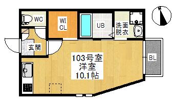 GRANDTIC塩釜口(ワンルーム/1階)の間取り写真